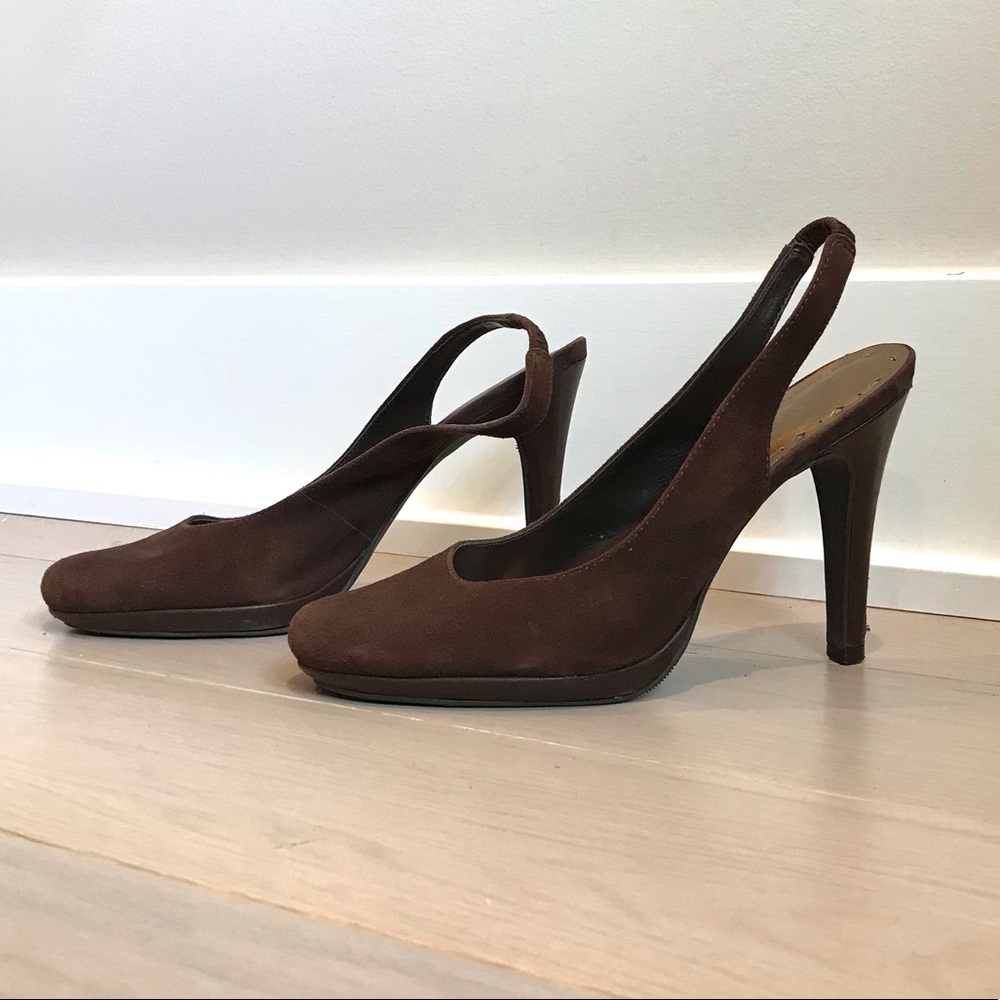 Brown Suede BCBGirls Slingback Heeled Pumps - 6